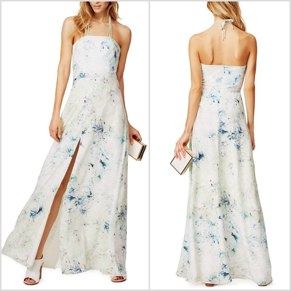 Hunter Bell 100% Silk Floral Halter Maxi Dress 4/S